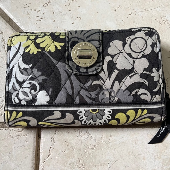 Vera Bradley Black Gray Yellow Wallet - Picture 1 of 8